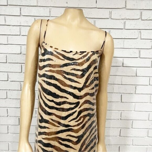 J.Crew Gwyneth Sequin Slip Dress in Zebra Stripe – Women’s Size 8 - Picture 2 of 8